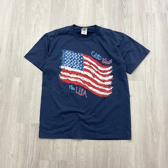 VINTAGE 90s God Bless The USA United States Flag Shirt Size Large L Mens 1990s - Picture 1 of 6